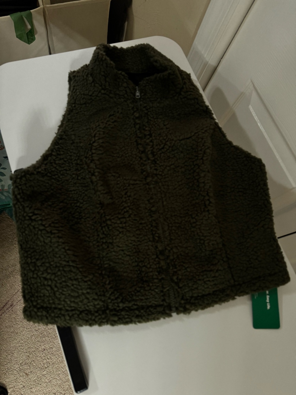 SHEIN Olive Green Sherpa Zip-Up Vest
